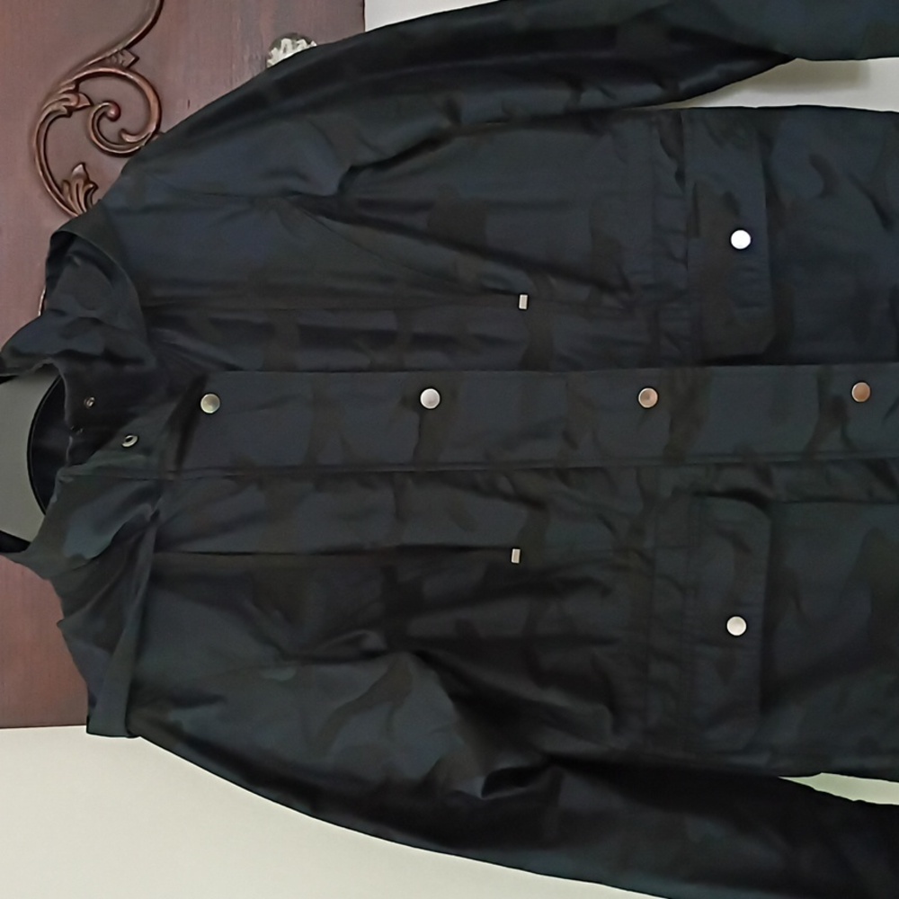 Athletic Works Black And Blue Camo Raincoat Durable Weather-Resistant